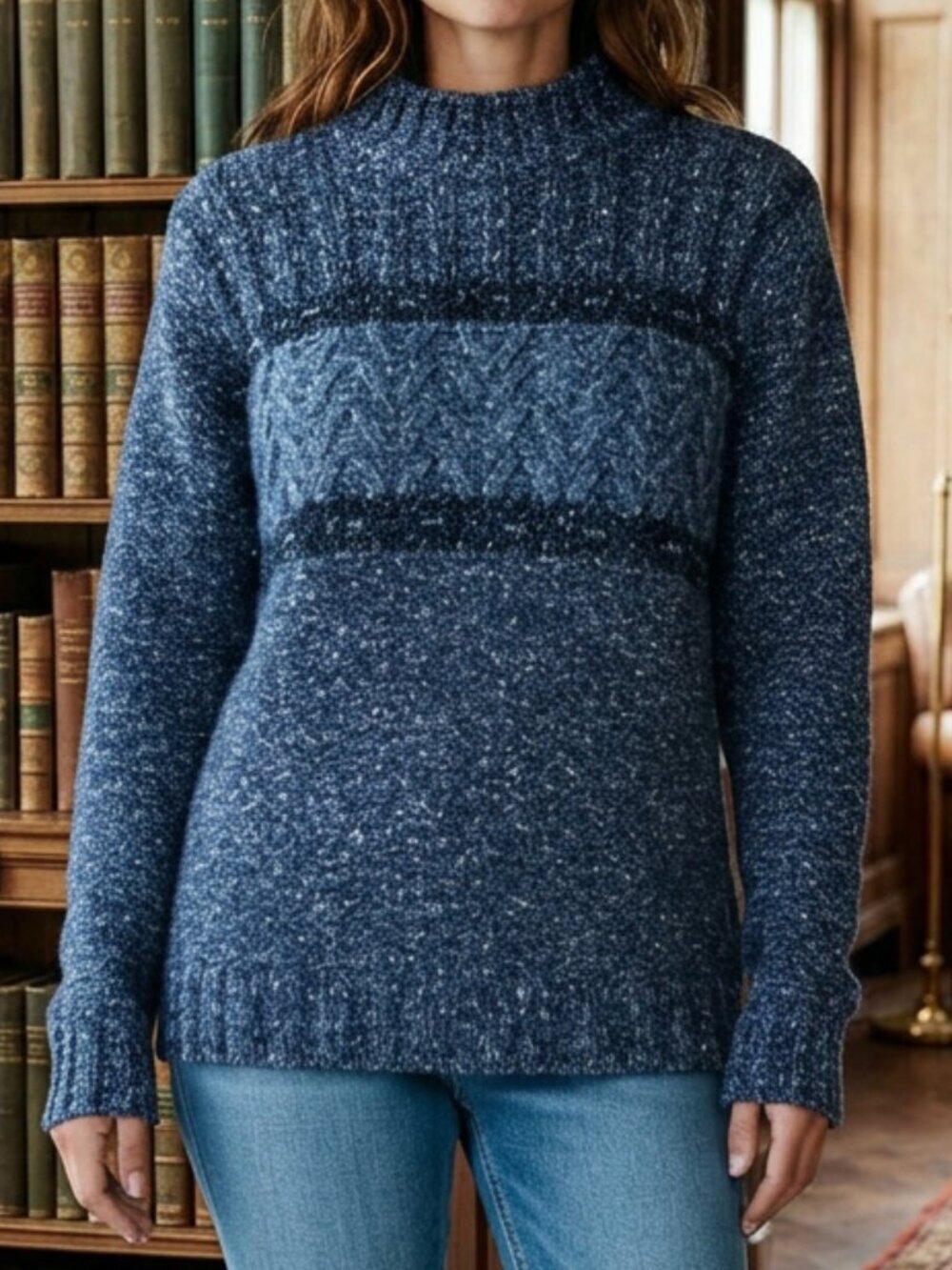 Columbia Heather Blue Wool Blend Mock Neck Sweater